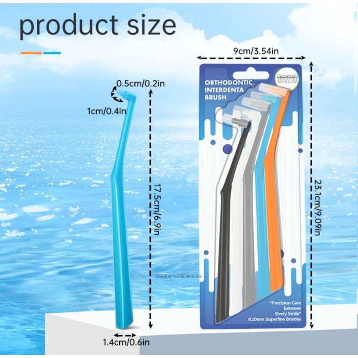 Set of mono-bristled toothbrushes, soft, (black, white, gray, blue, orange), 5 pcs.